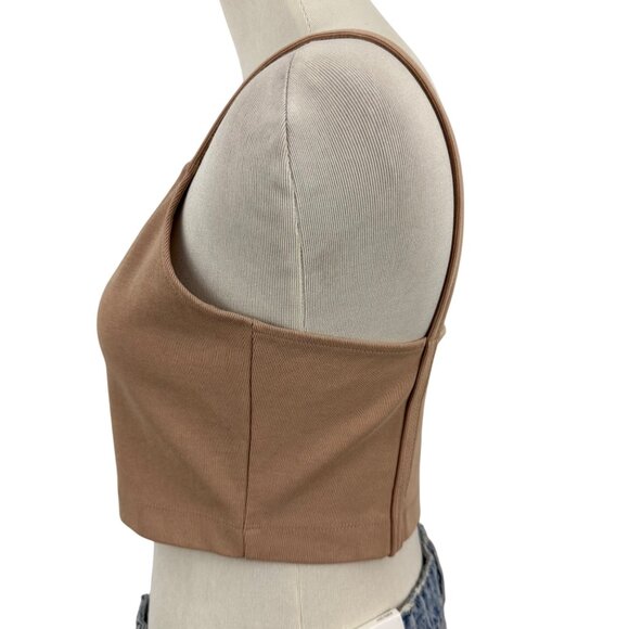 Aritzia The Group Babaton Top Women's Large Ribbed Frankie Bra Crop Top Beige - Picture 7 of 12